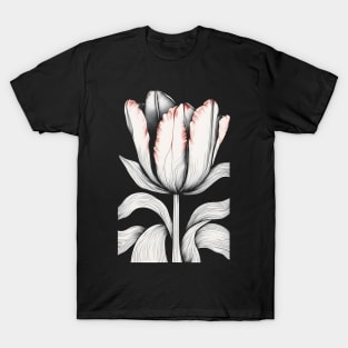 Black and white tulip botanical illustration T-Shirt